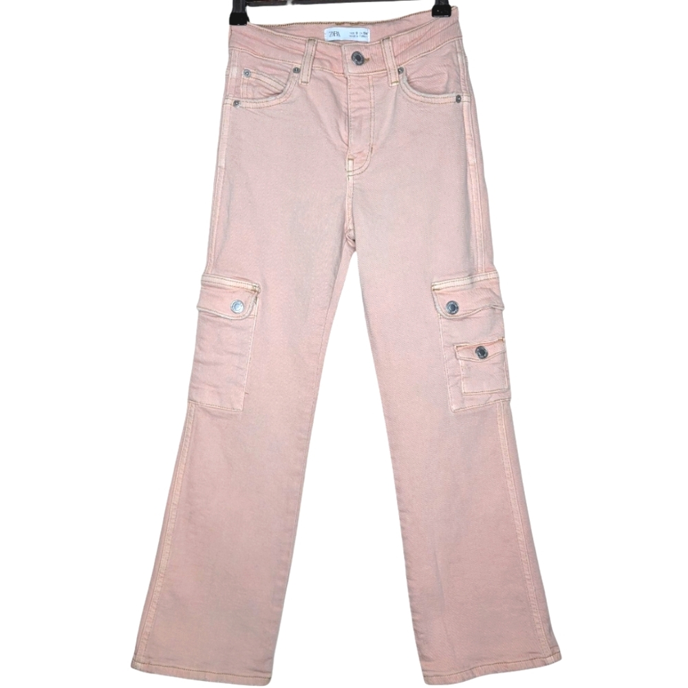 Zara Kids Light Pink Flare Leg Cargo Casual Jeans Size Girls 9